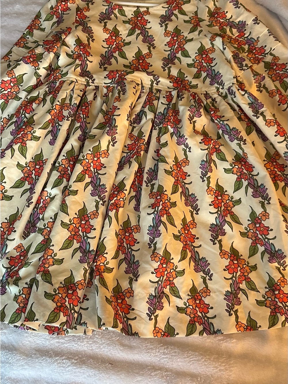 Peek Cream Floral Gathered Skirt with Orange & Purple Blooms